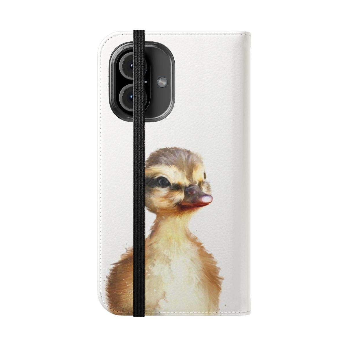 Closeup photo of a cute little duck on a flip cover phone case - Folded Front