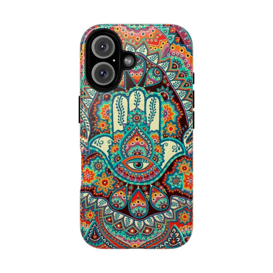 Bohemian Hamsa Hand Magnetic Tough Phone Case with Mandala and Dot Art Design