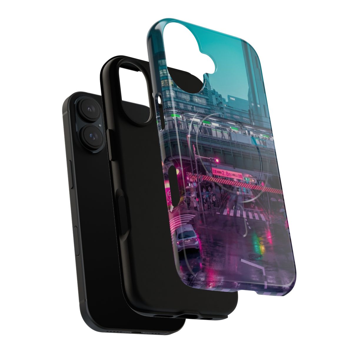 Neon-lit cityscape of Neo Tokyo on a magnetic tough phone case - Layers