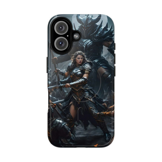 Durable fantasy-themed phone case with battle and action design