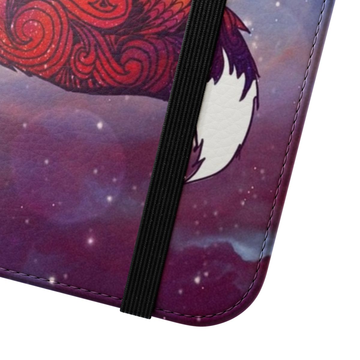 Space-themed flip phone case with a cosmic fox design - Close Up