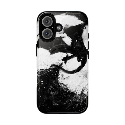 A dark fantasy phone case featuring a dramatic moon and dragon design