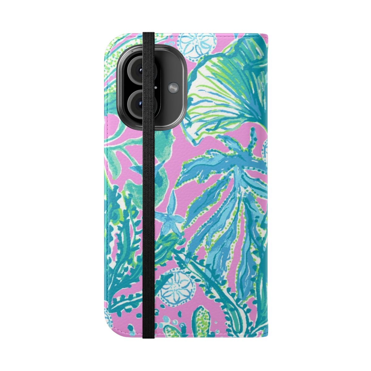 Tropical-inspired phone case with floral and nature-themed design - Folded Front