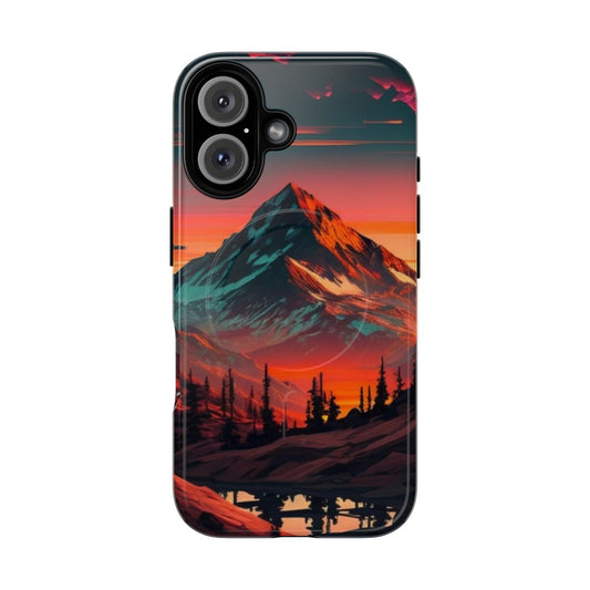 Rugged phone case featuring a breathtaking mountain sunset and forest landscape design