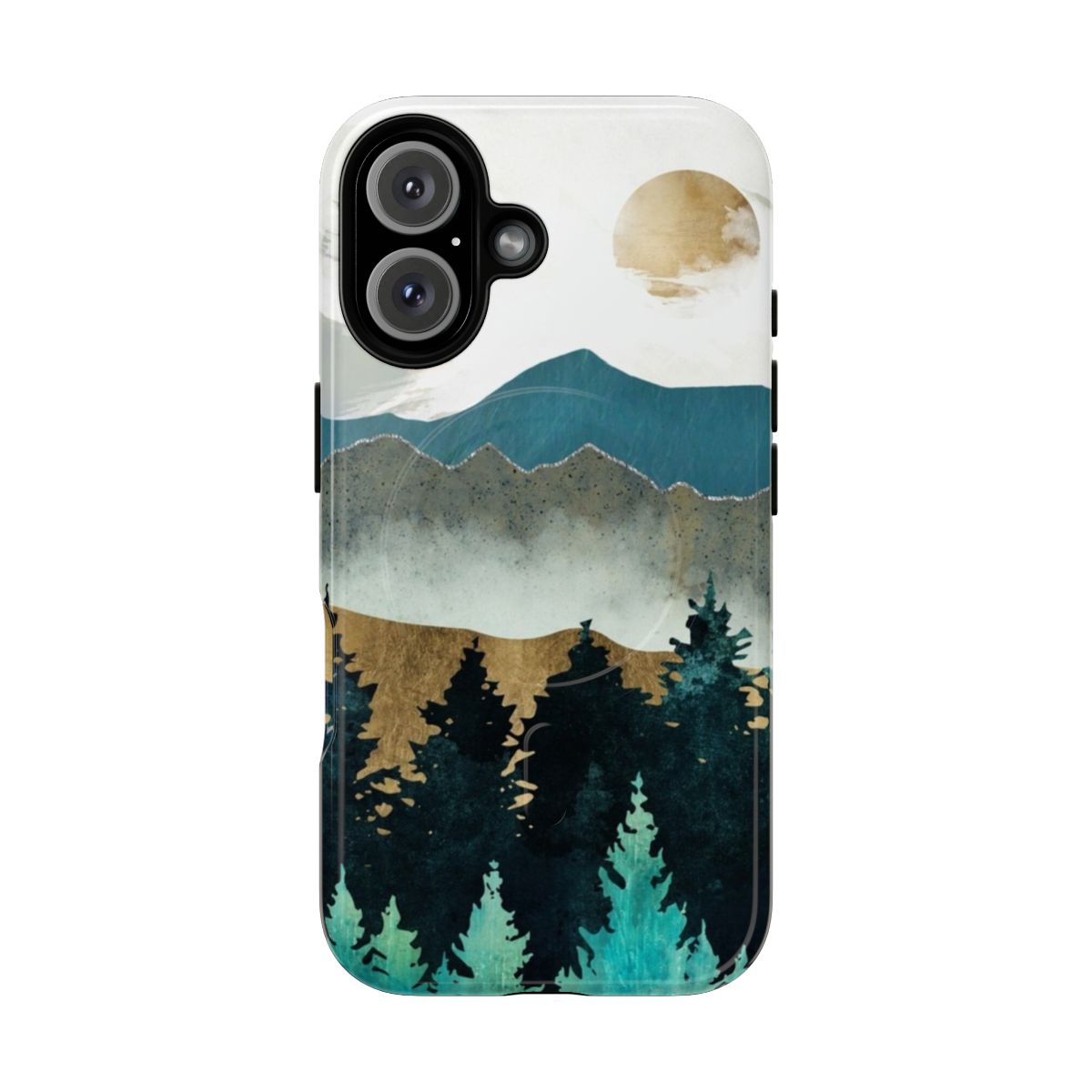 Vibrant forest mist phone case with a contemporary abstract design