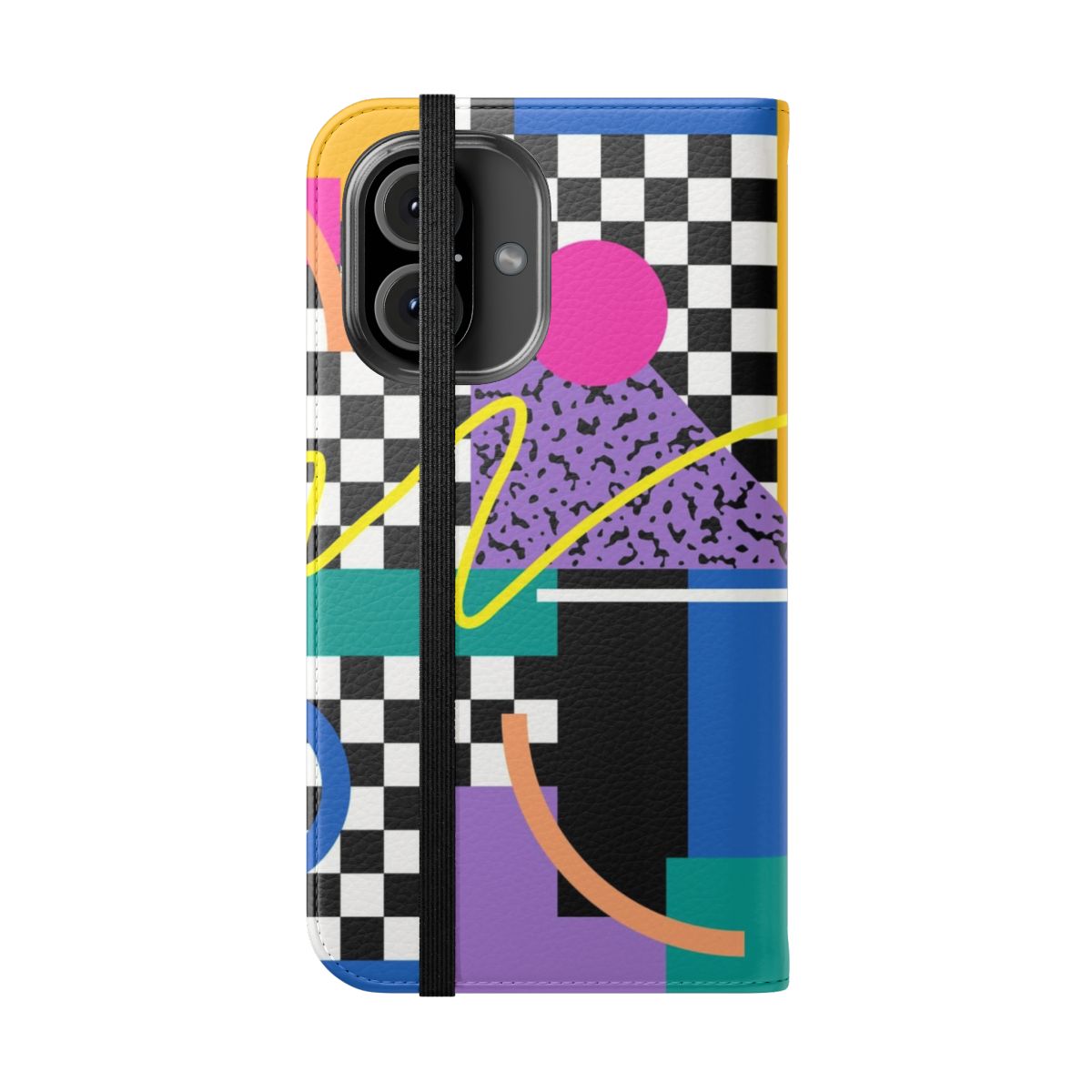 Retro Memphis pattern 90s 80s style flip phone case - Folded Front