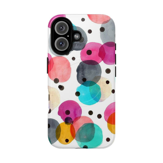 Colorful watercolor-style dots pattern on a tough, magnetic phone case