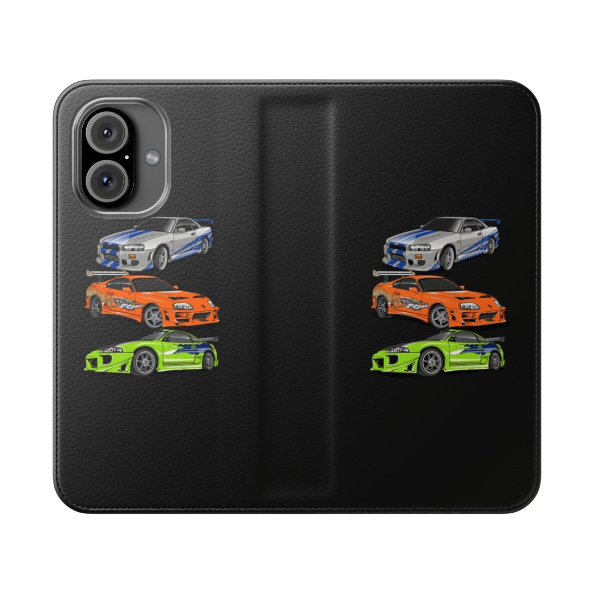 Flip cover phone case with Fast and Furious inspired design