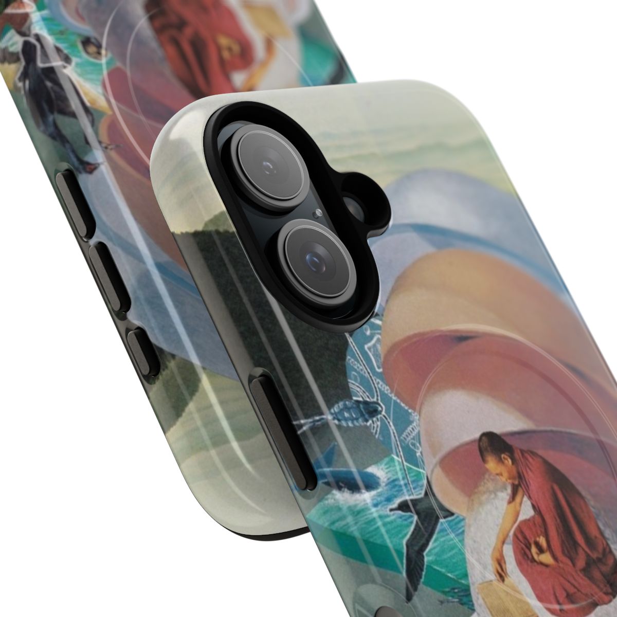 Unique, artistic handmade collage phone case with a magnetic closure and tough design. - Detail