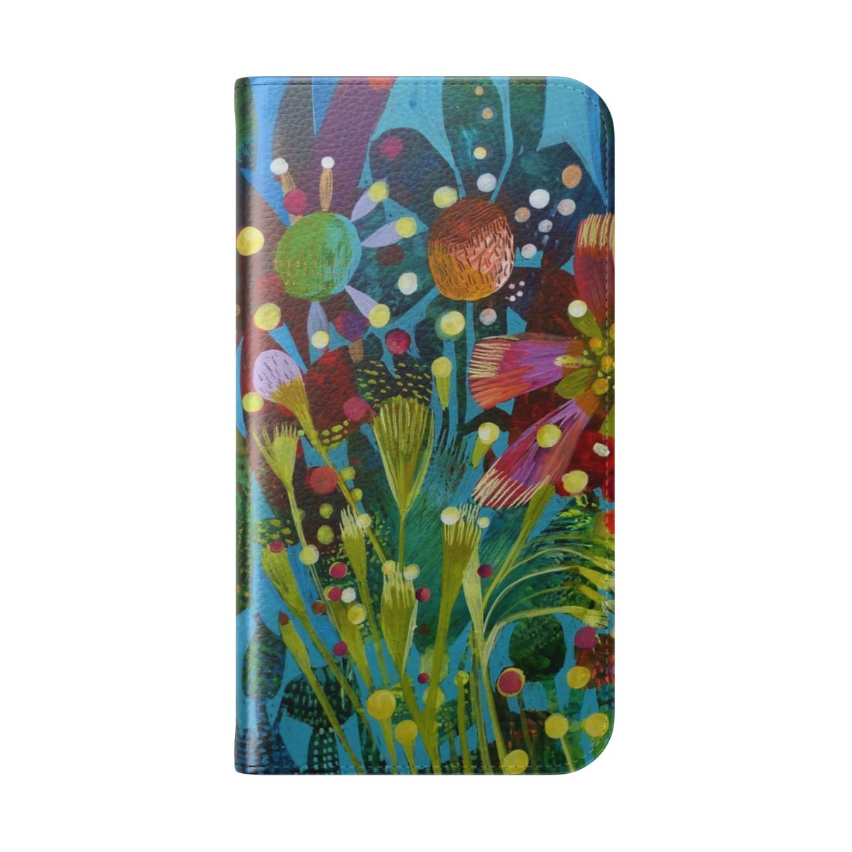 Colorful floral pattern on a phone case with a flip cover - Folded Back