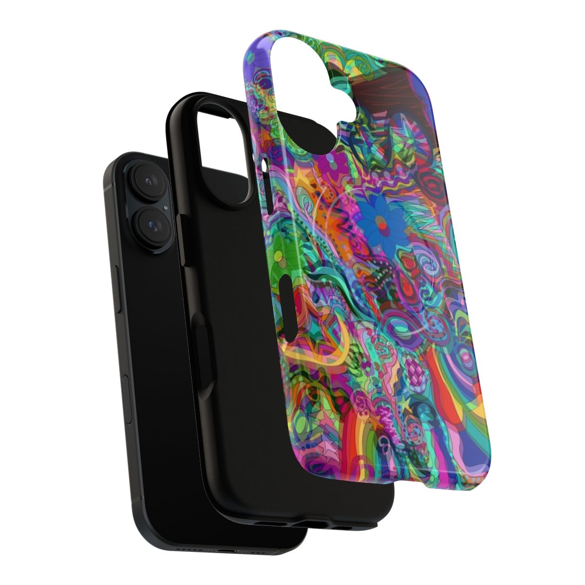 Trippy, psychedelic phone case with vibrant rainbow colors and abstract design - Layers