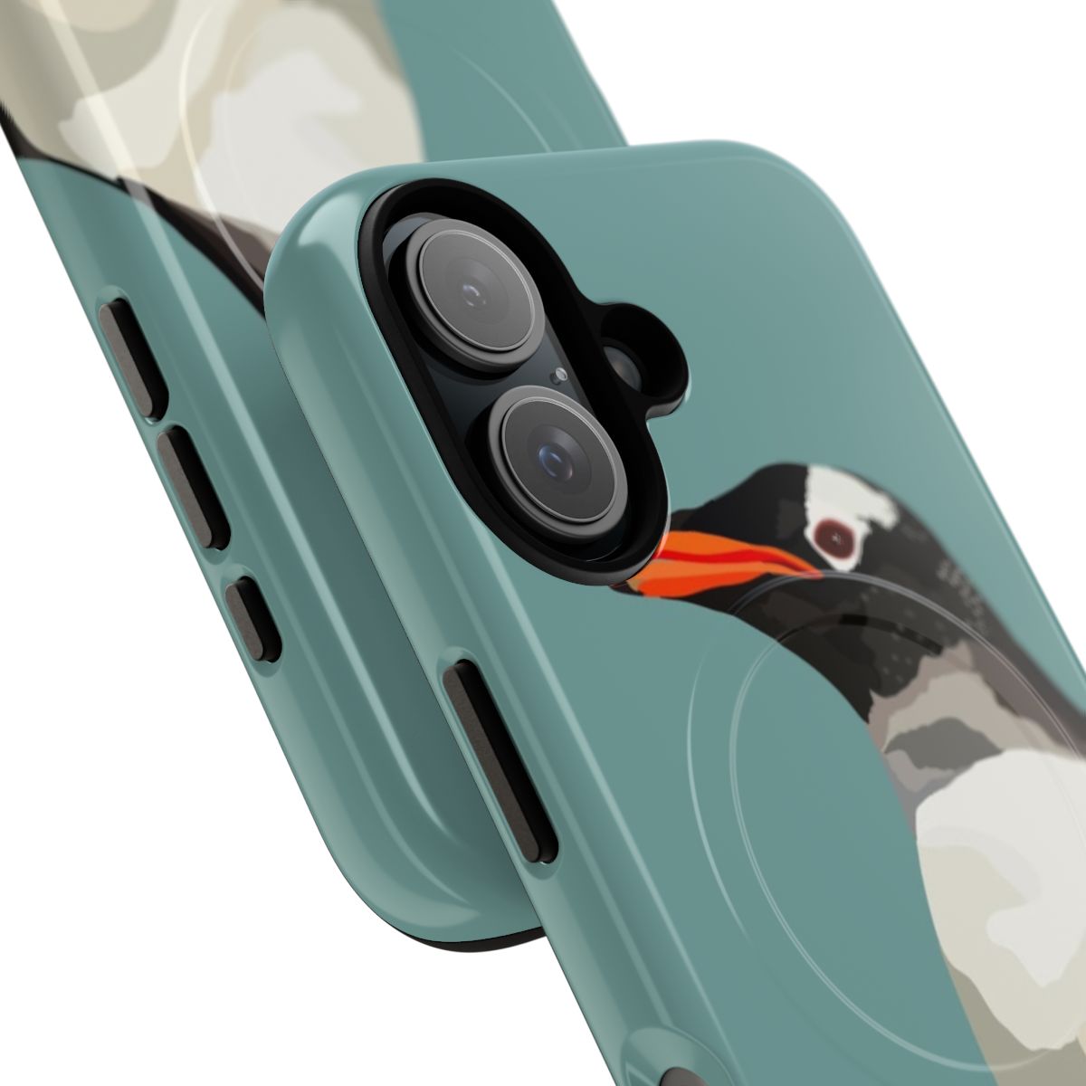 Magnetic tough phone case featuring a vibrant illustration of a Gentoo penguin, a unique Antarctic bird species. - Detail