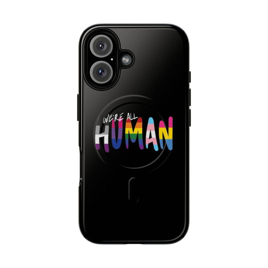 Handwritten LGBTQ+ pride-inspired phone case with stripes and magnetic tough protection