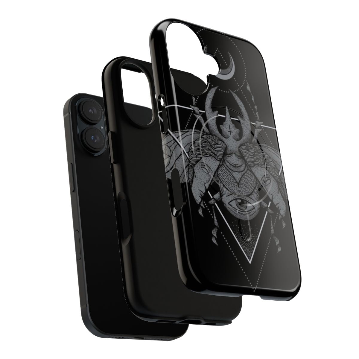 Occult-inspired geometric phone case featuring a dark, surreal design - Layers