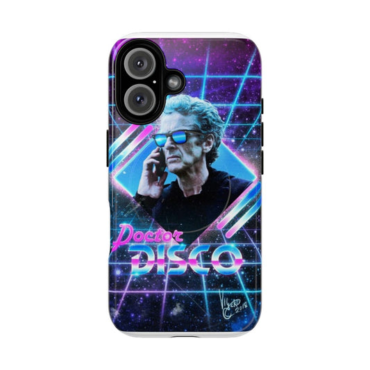 Retro 80s style magnetic tough phone case featuring the iconic Twelfth Doctor, Peter Capaldi