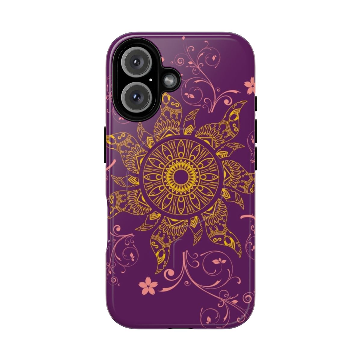 Boho floral mandala design on a protective magnetic tough phone case