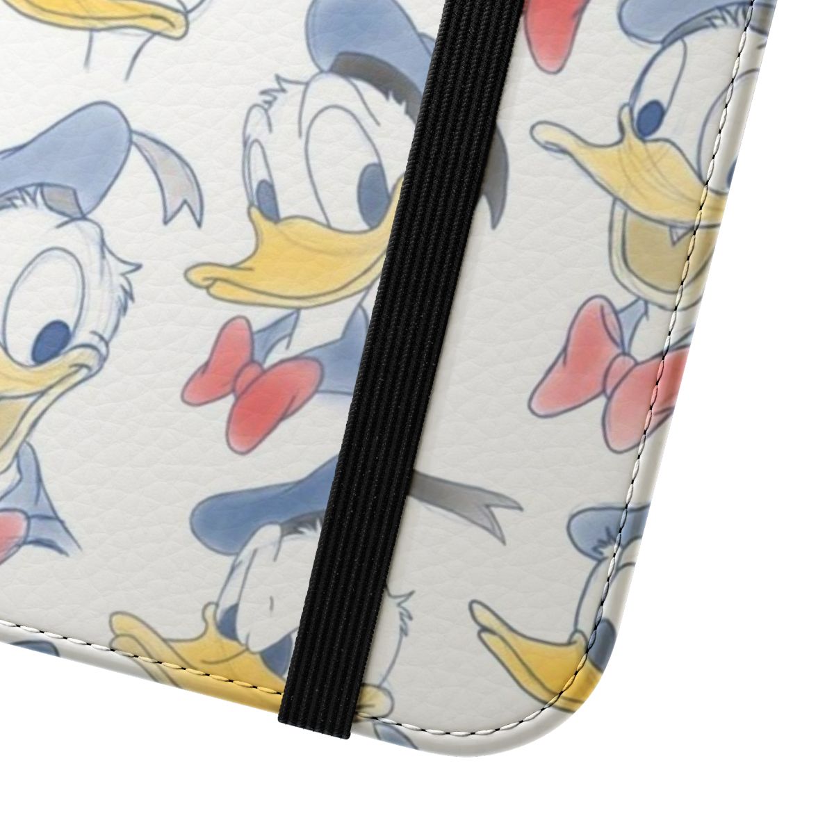 Colorful flip cover phone case featuring the iconic Disney character, Donald Duck. - Close Up