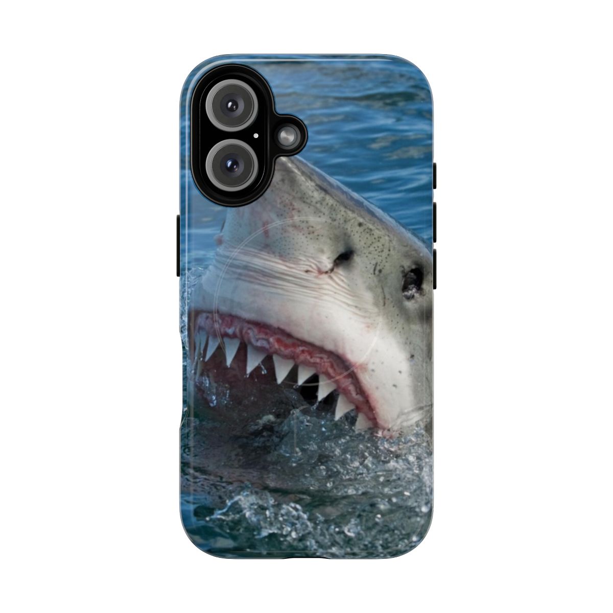 Tough magnetic iPhone case with fierce great white shark design