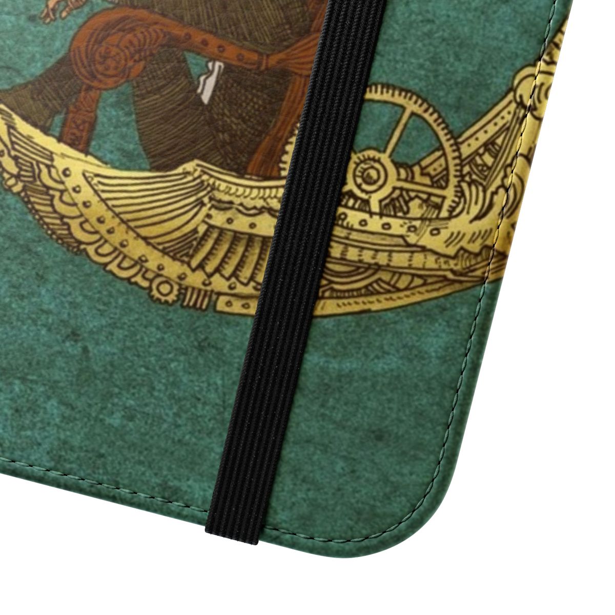 Whimsical digital illustration of a moon and steampunk-inspired flip phone case - Close Up