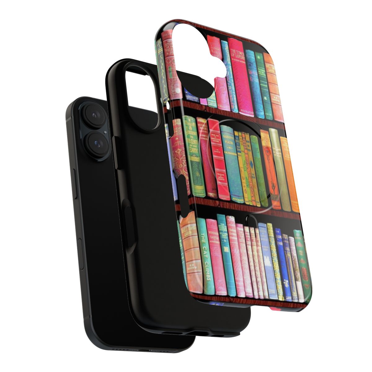 Vintage book lover magnetic tough phone case with antique book shelf design - Layers