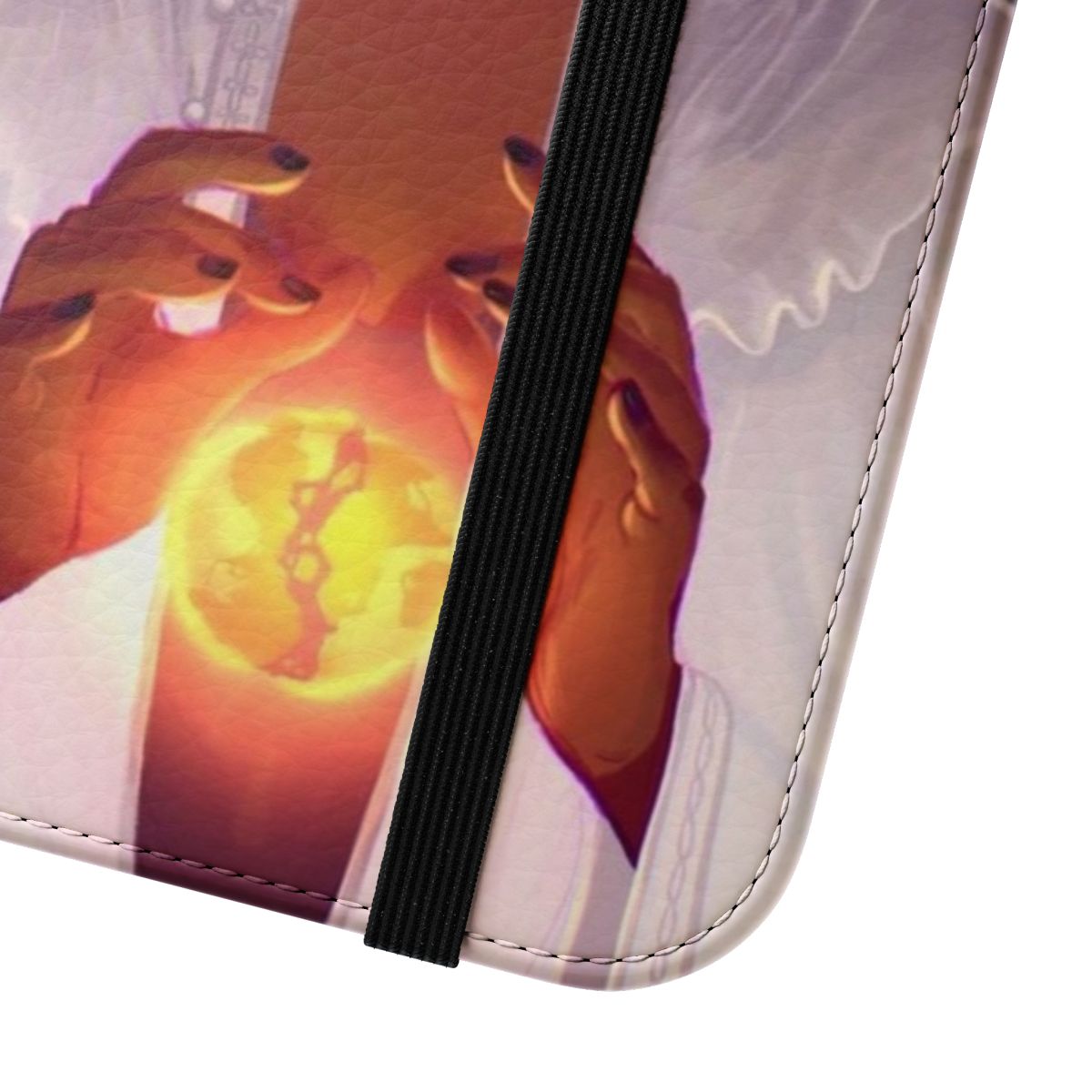 A phone case featuring an original character against a backdrop of stars and planets - Close Up