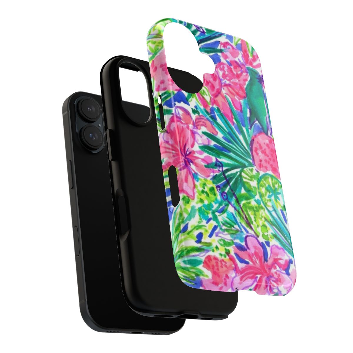 Floral island-themed magnetic tough phone case - Layers