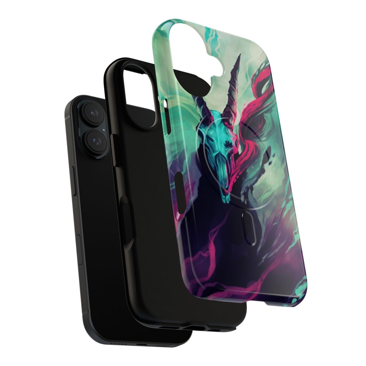 Dissolve Magnetic Tough Phone Case with Macabre Skull Illustration - Layers