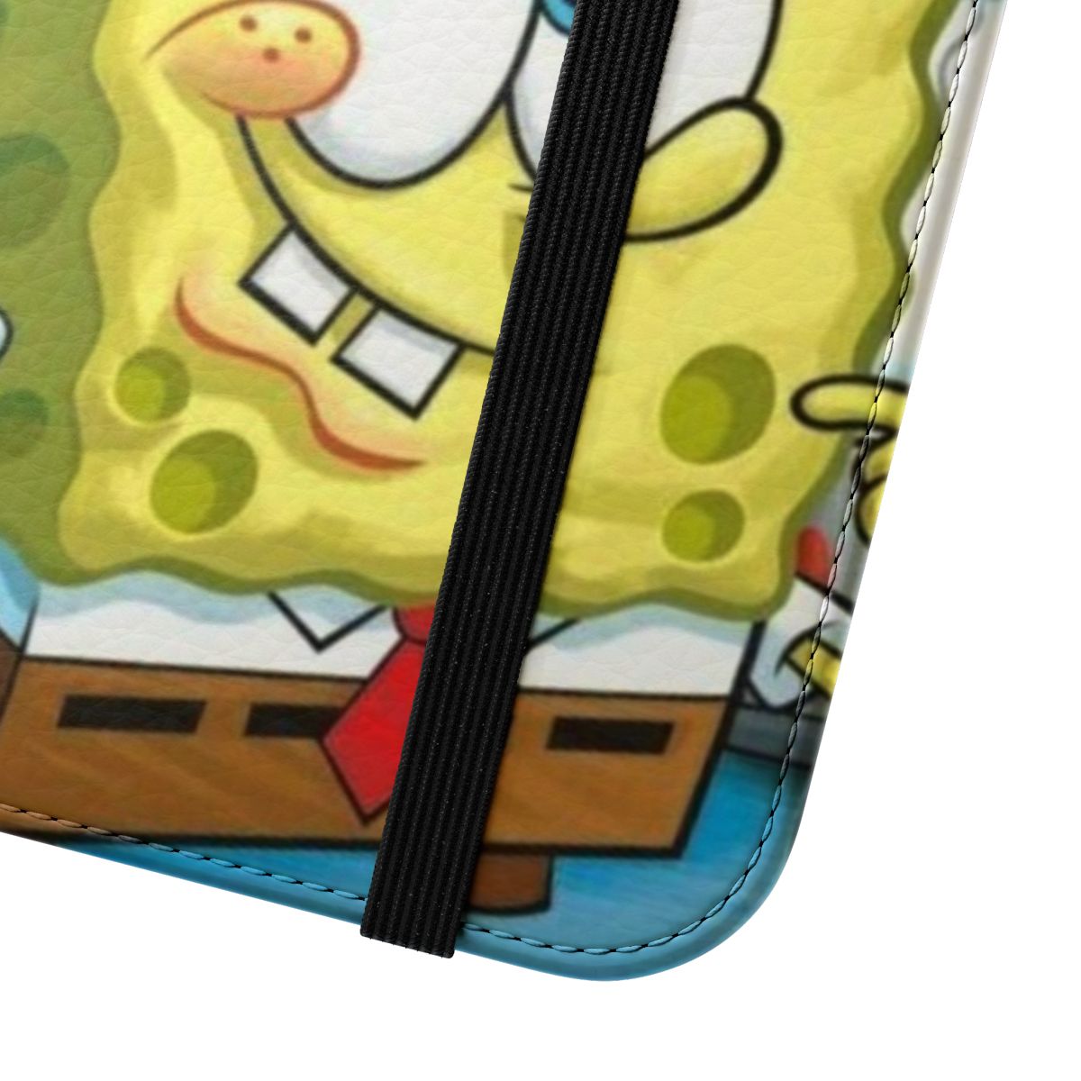 Vibrant spongebob squarepants-themed phone case with a protective flip cover - Close Up