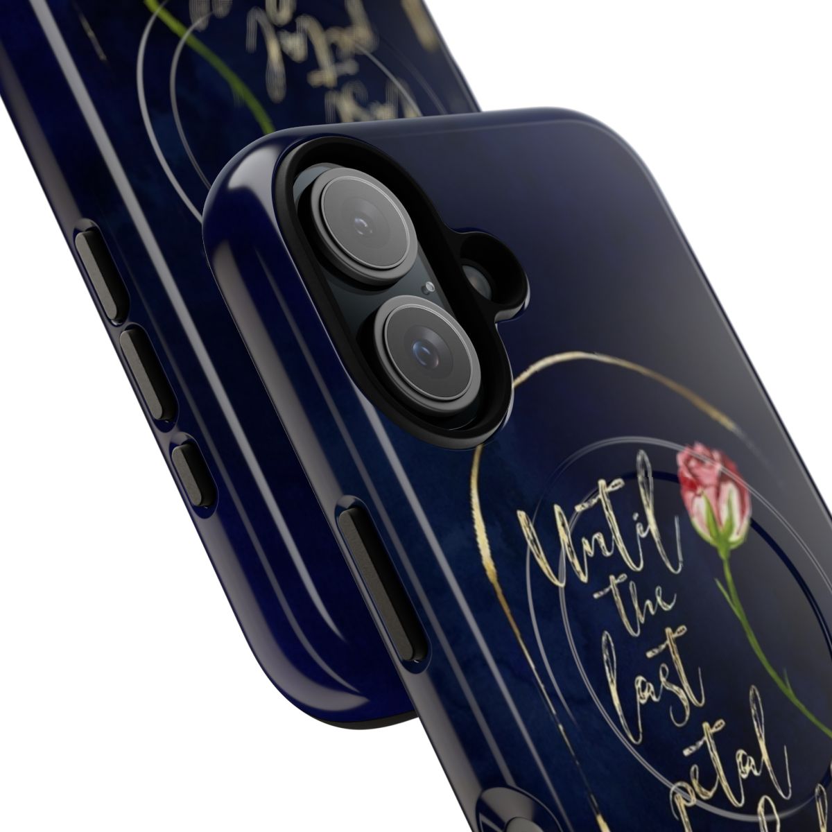 Magnetic phone case with watercolor enchanted rose design inspired by Beauty and the Beast - Detail