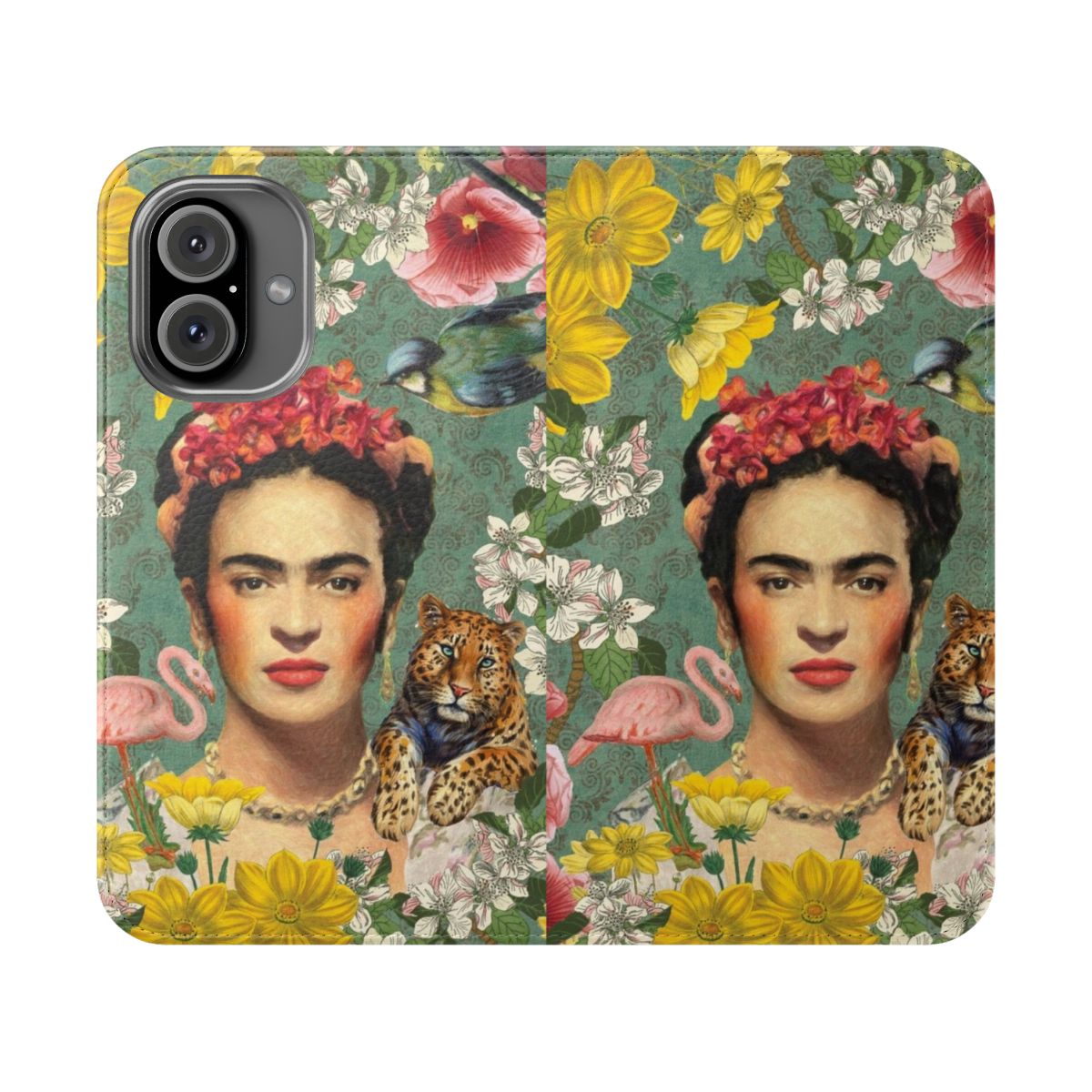 Colorful Frida Kahlo inspired flip phone case with artistic design