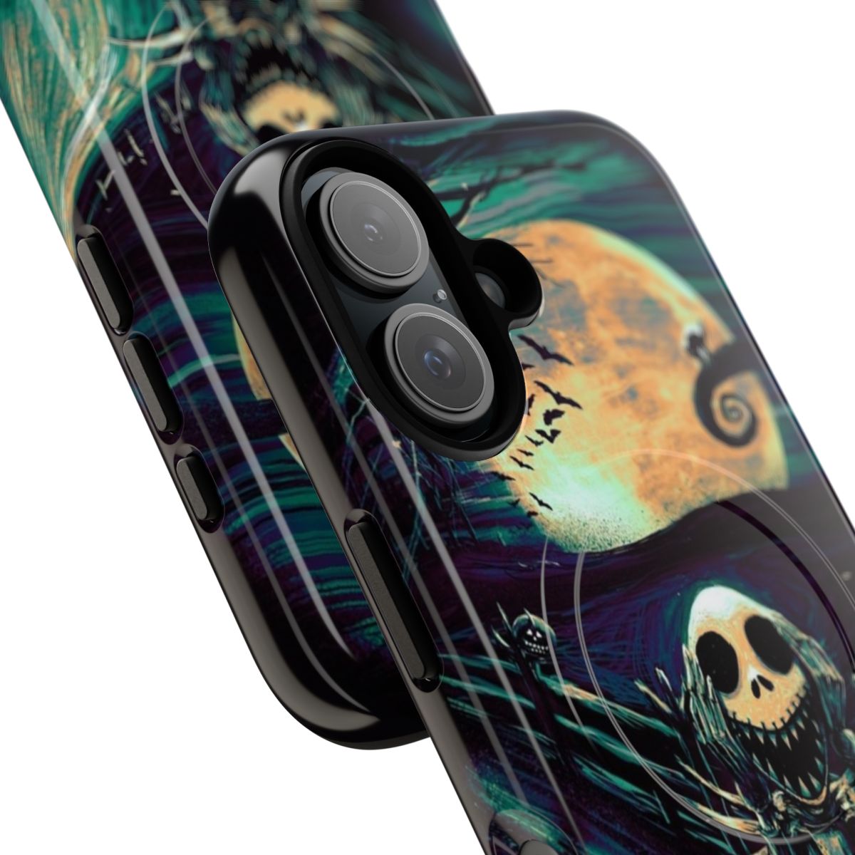 Magnetic tough phone case featuring a gothic, spooky design inspired by "The Scream" and "The Nightmare Before Christmas" - Detail