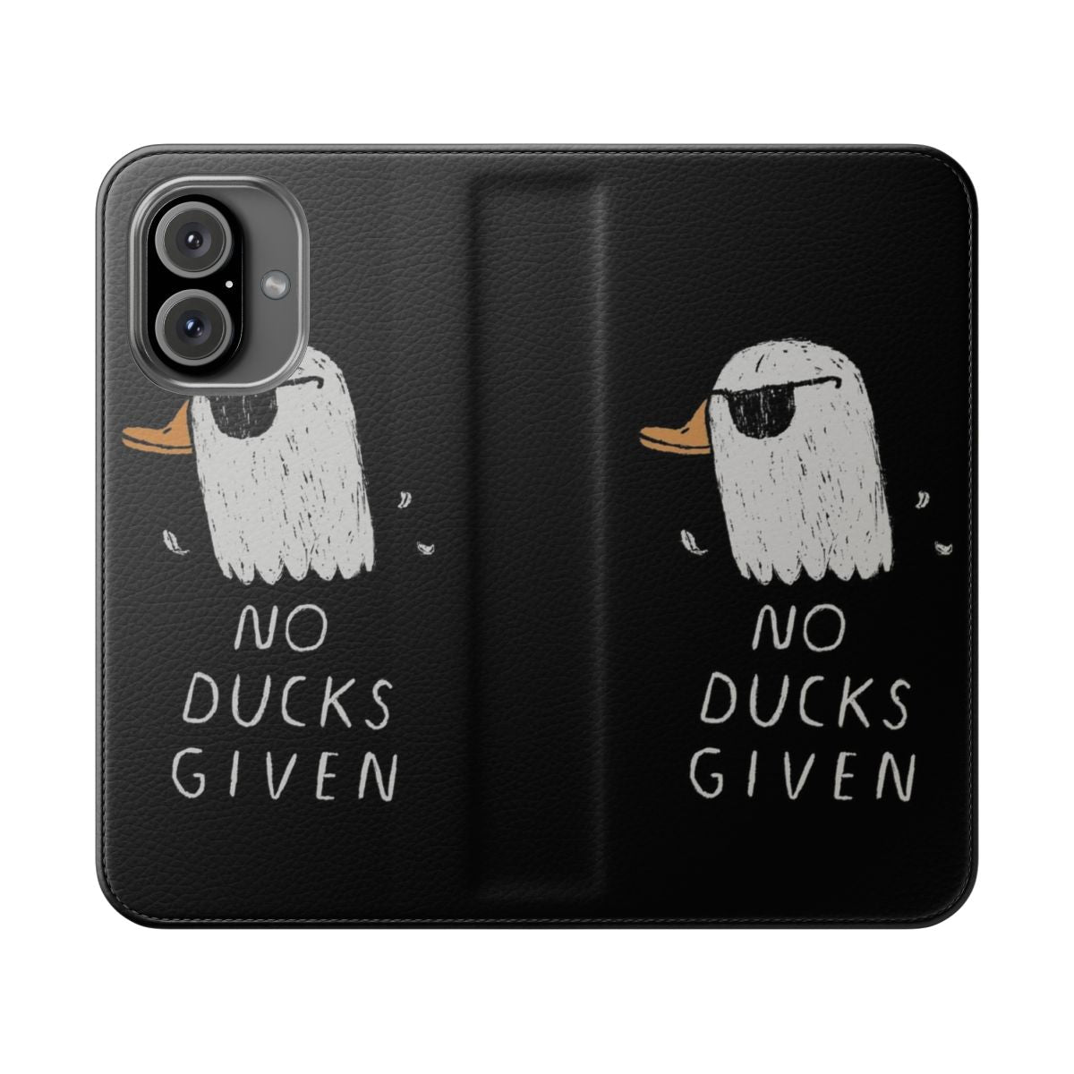 Ducky duck feathers phone case with a "no ducks given" pun design