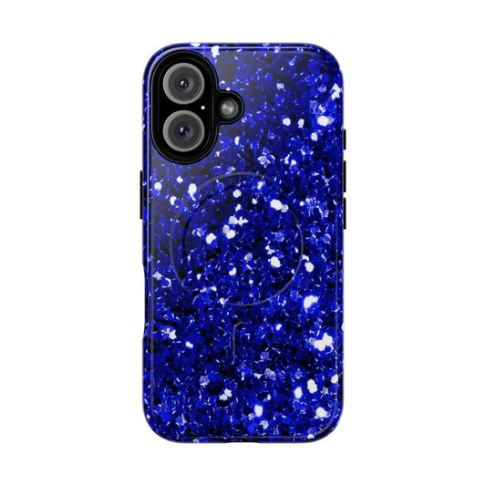 Royal blue glitter confetti phone case with a magnetic tough design