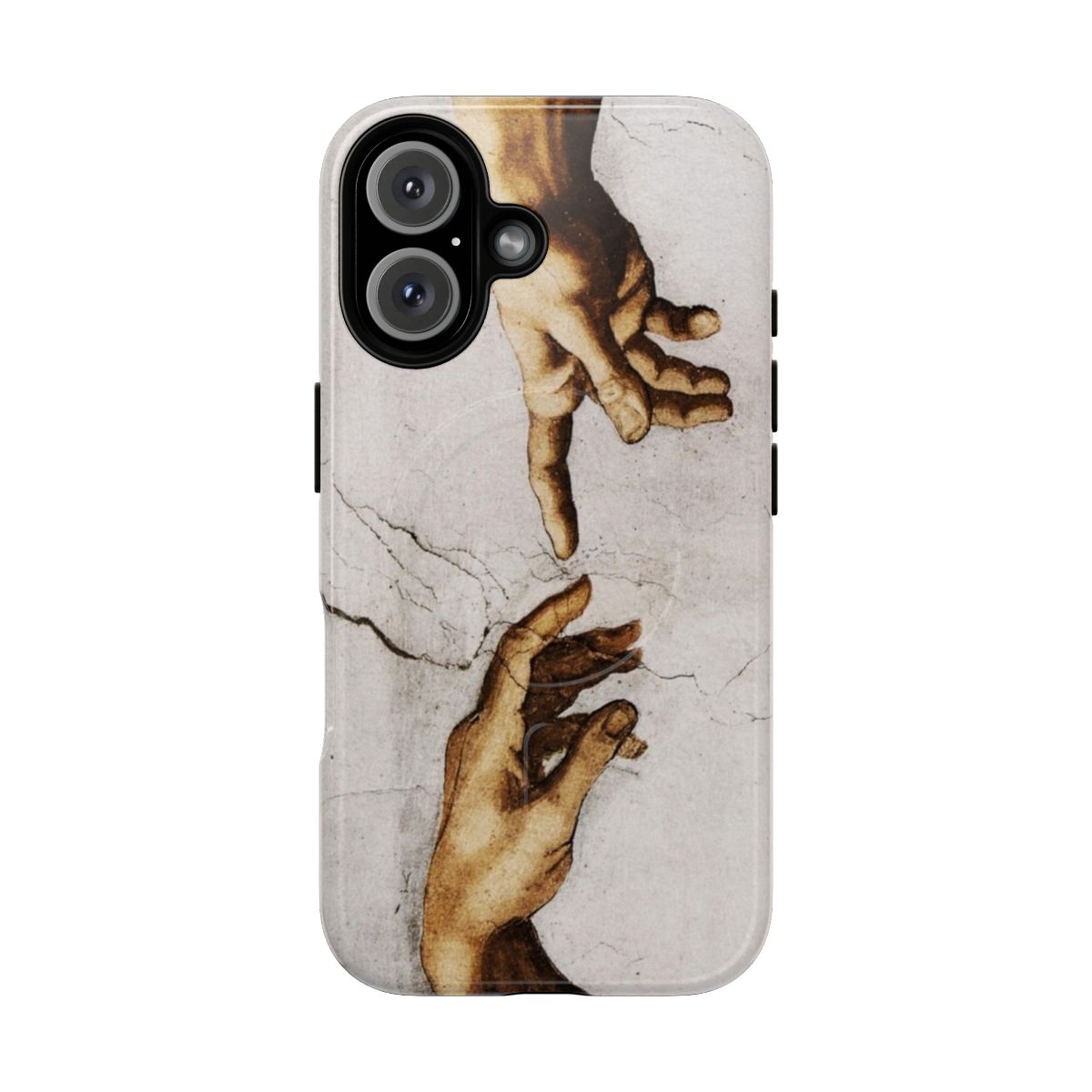 Detailed phone case design featuring Michelangelo's famous "Creation of Adam" fresco from the Sistine Chapel.