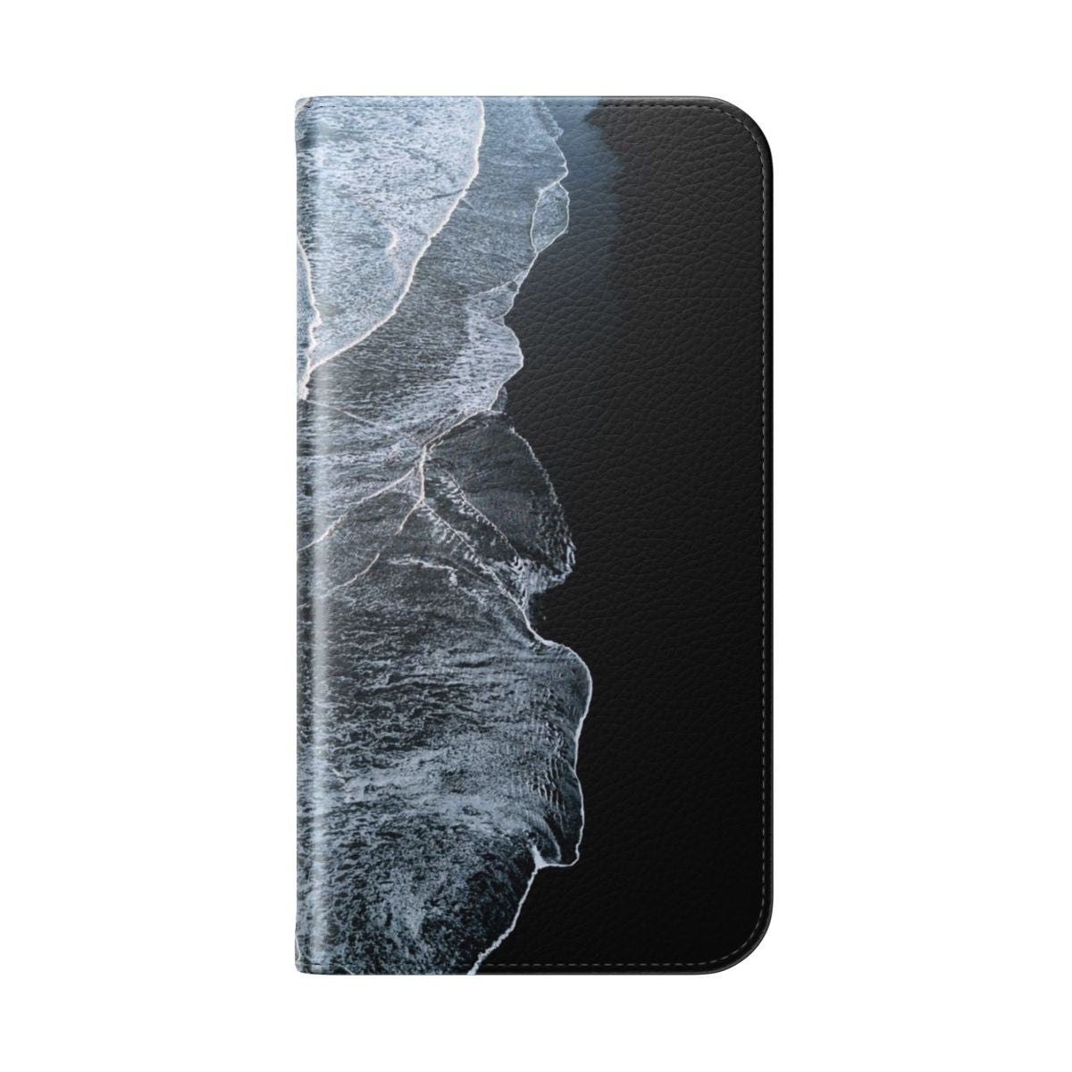 Minimalist waves and black sand beach in Iceland - Landscape Photography Phone Case - Folded Back