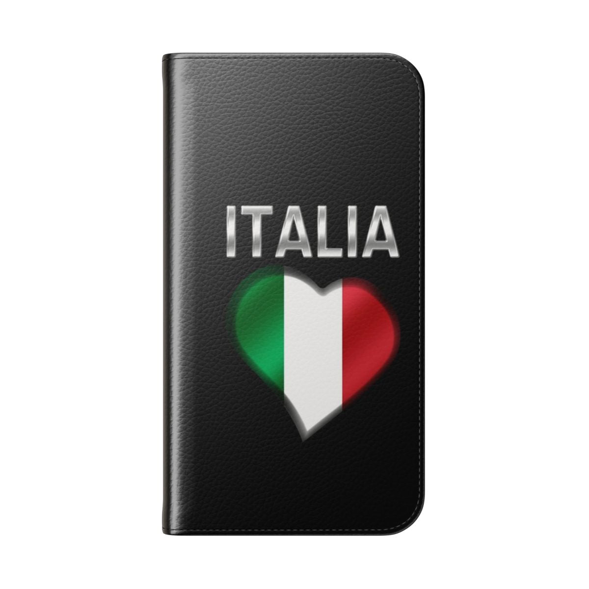 Metallic flip phone case with Italian flag and heart design - Folded Back