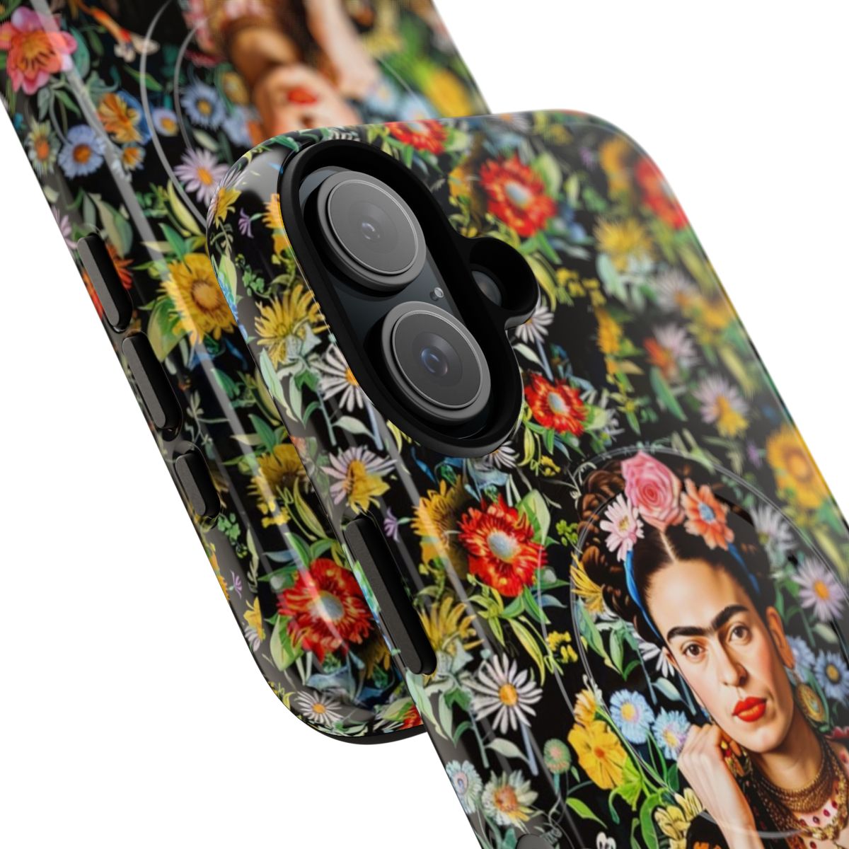 Frida Kahlo-inspired floral phone case with strong magnetic closure - Detail