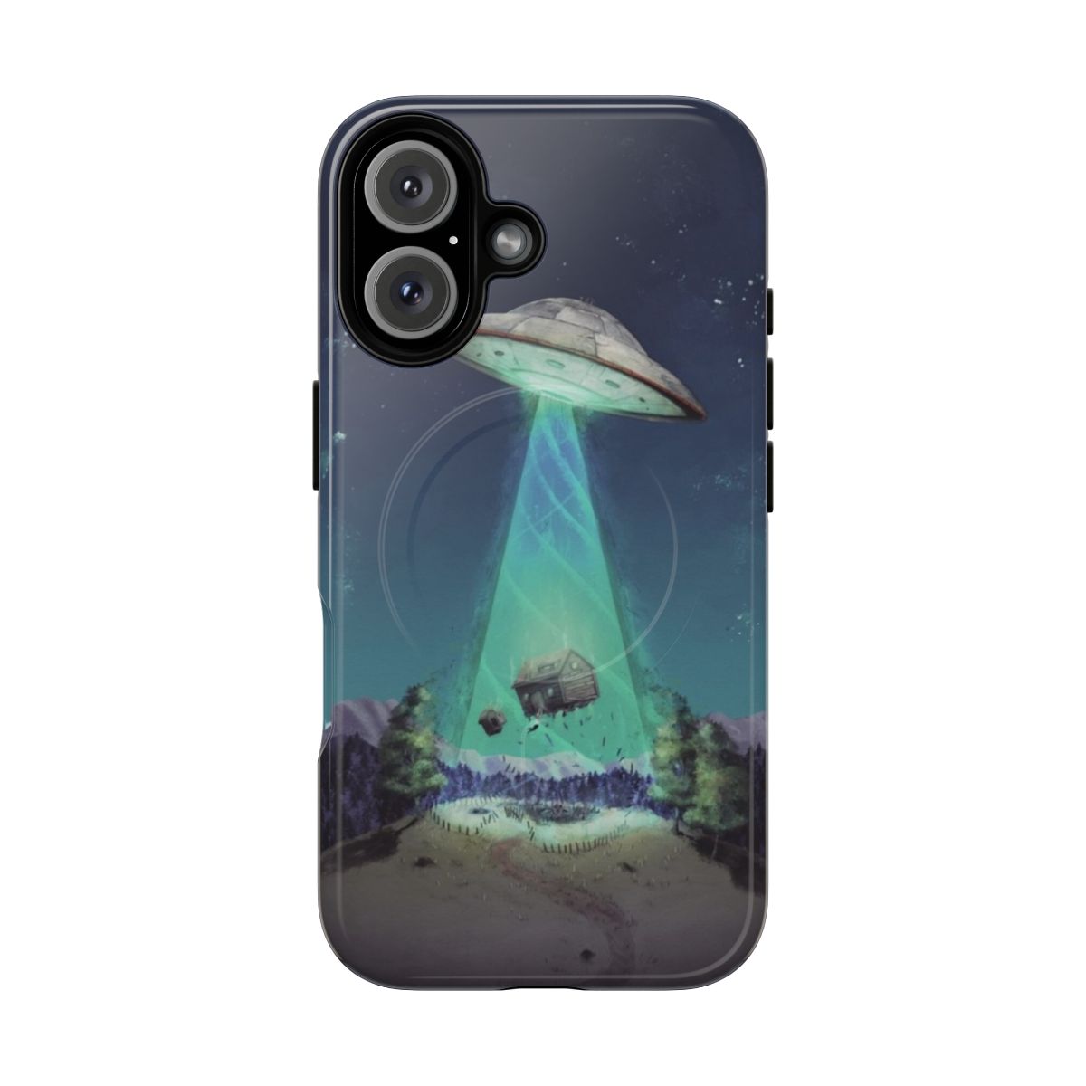 Tough phone case with a mysterious alien cabin design