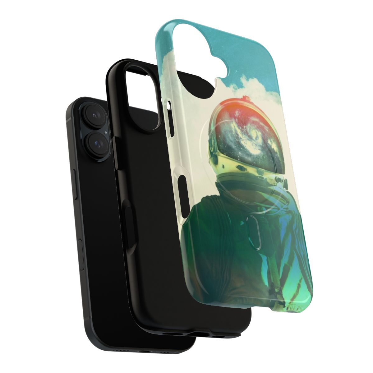 Colorful space-themed phone case with astronaut and cosmic elements - Layers