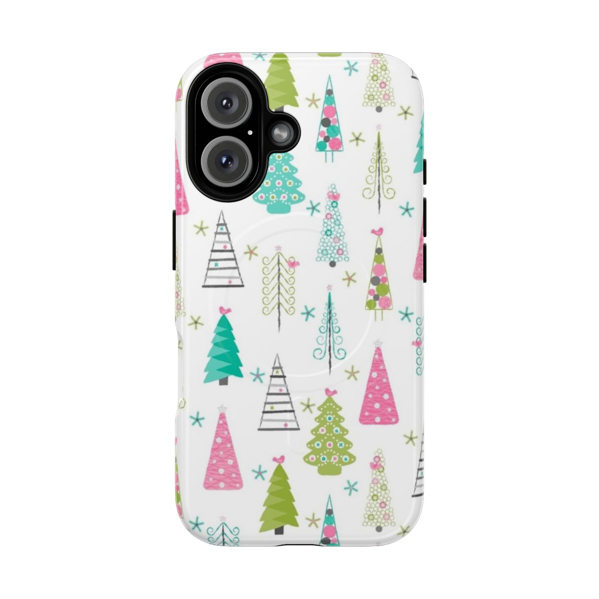 Minimalist Christmas trees pattern on a pink and blue tough phone case