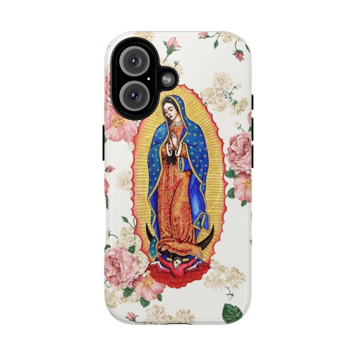 Artistic phone case featuring the Virgin of Guadalupe, a beloved Catholic icon from Mexico.