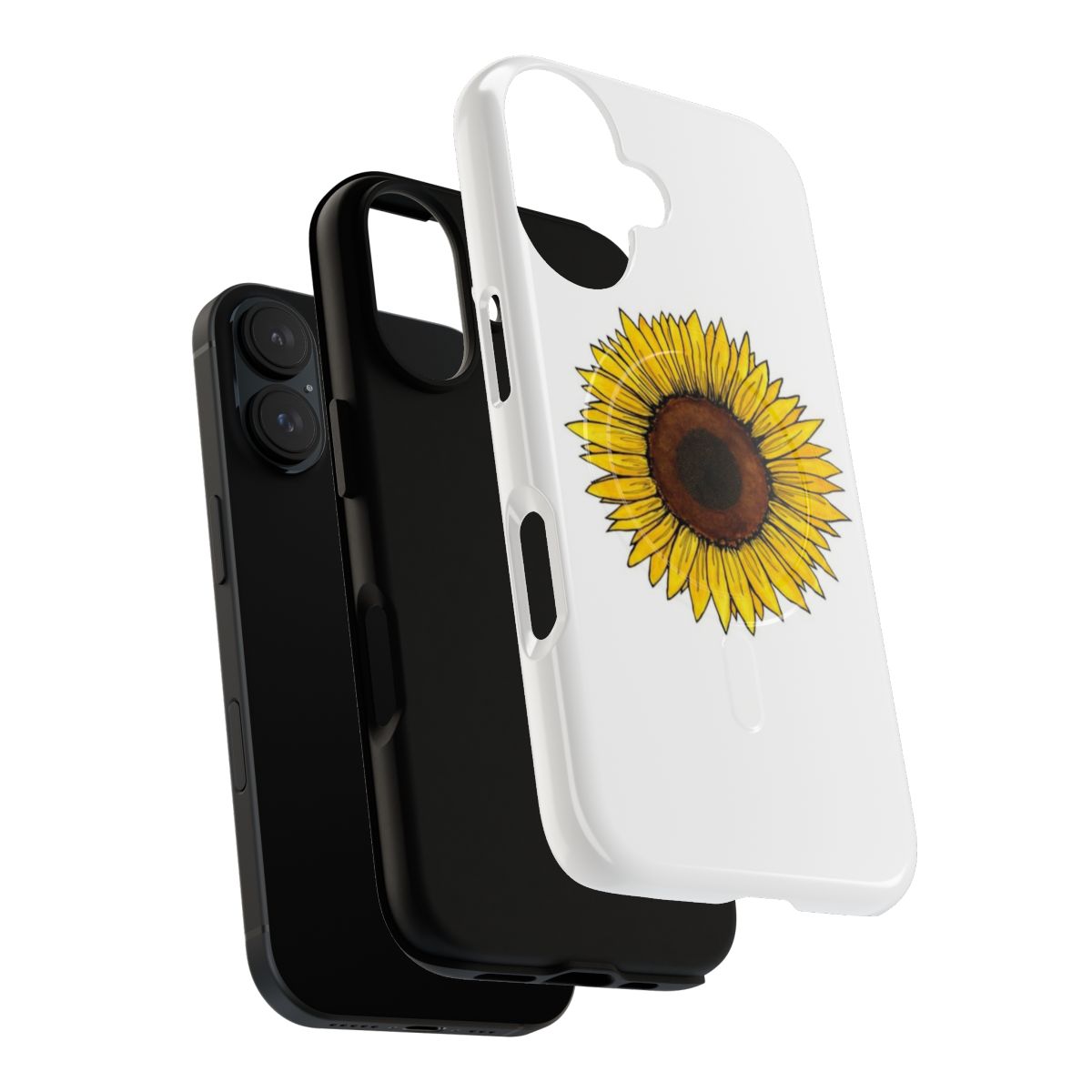 A colorful phone case featuring a vibrant sunflower watercolor illustration. - Layers