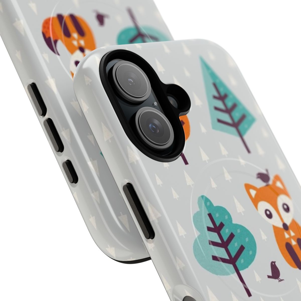 Illustration of a cute fox in a winter forest on a gray magnetic tough phone case - Detail