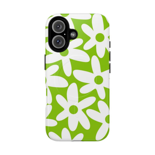 Retro floral pattern phone case in lime green and white