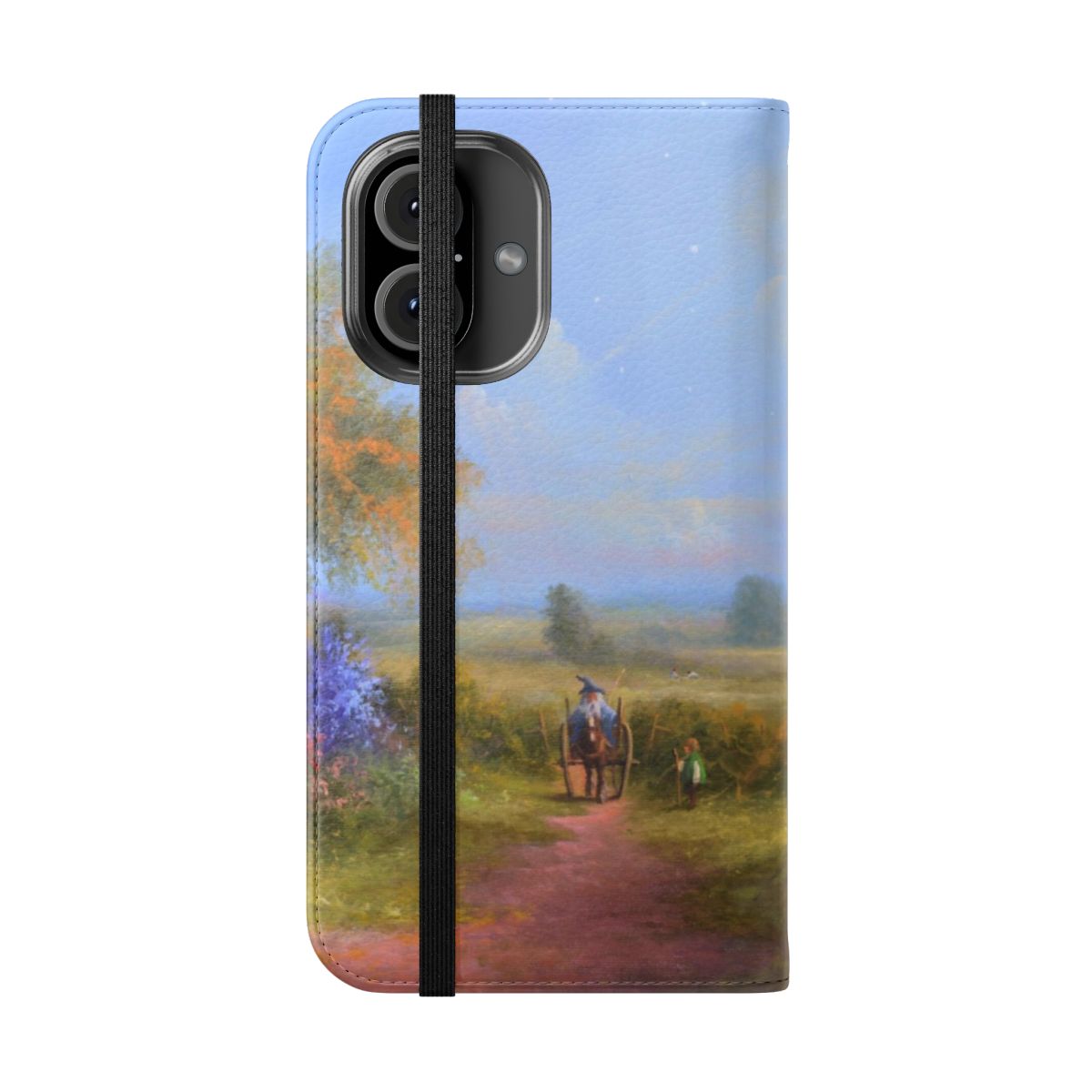 Artistic phone case featuring a wizard in a fantastical landscape, inspired by The Lord of the Rings. - Folded Front