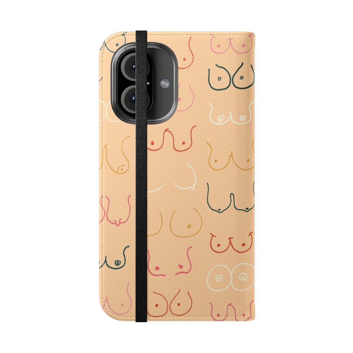 Pastel phone case with a fun and empowering boob print design - Folded Front