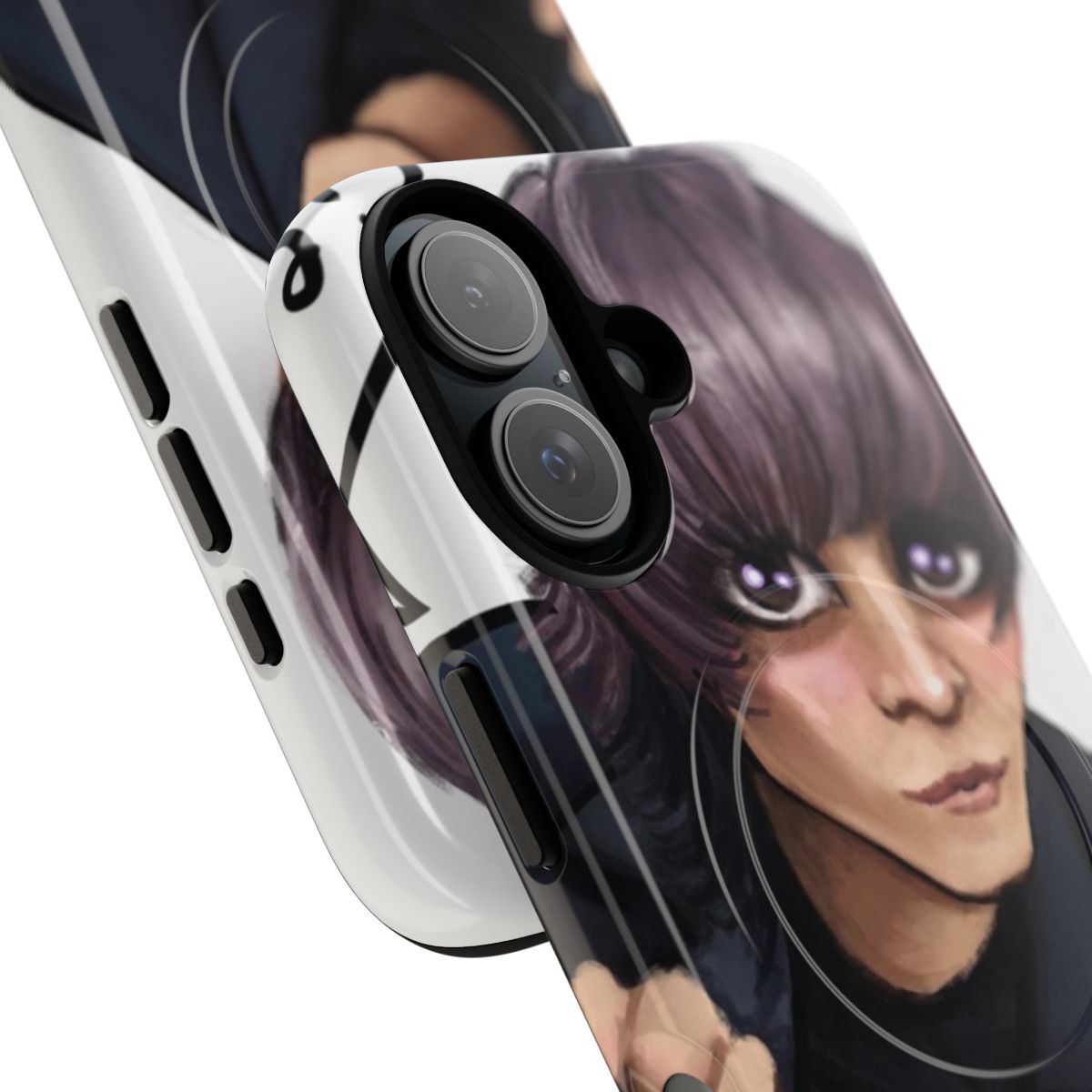 Miya from MUCC inspired magnetic phone case with a timeless visual kei design. - Detail