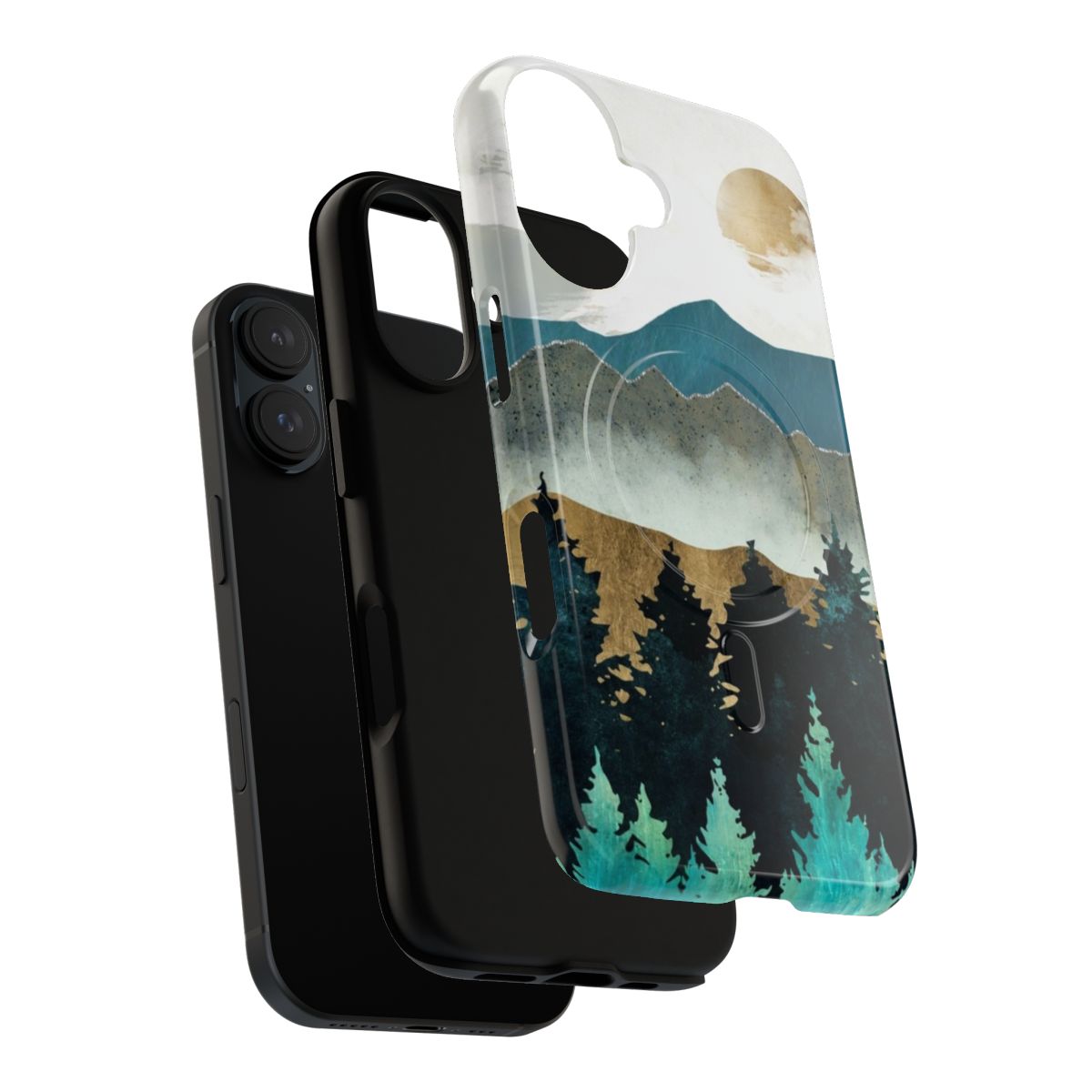 Vibrant forest mist phone case with a contemporary abstract design - Layers