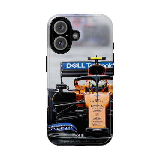 Magnetic tough phone case featuring a design of Formula 1 driver Lando Norris