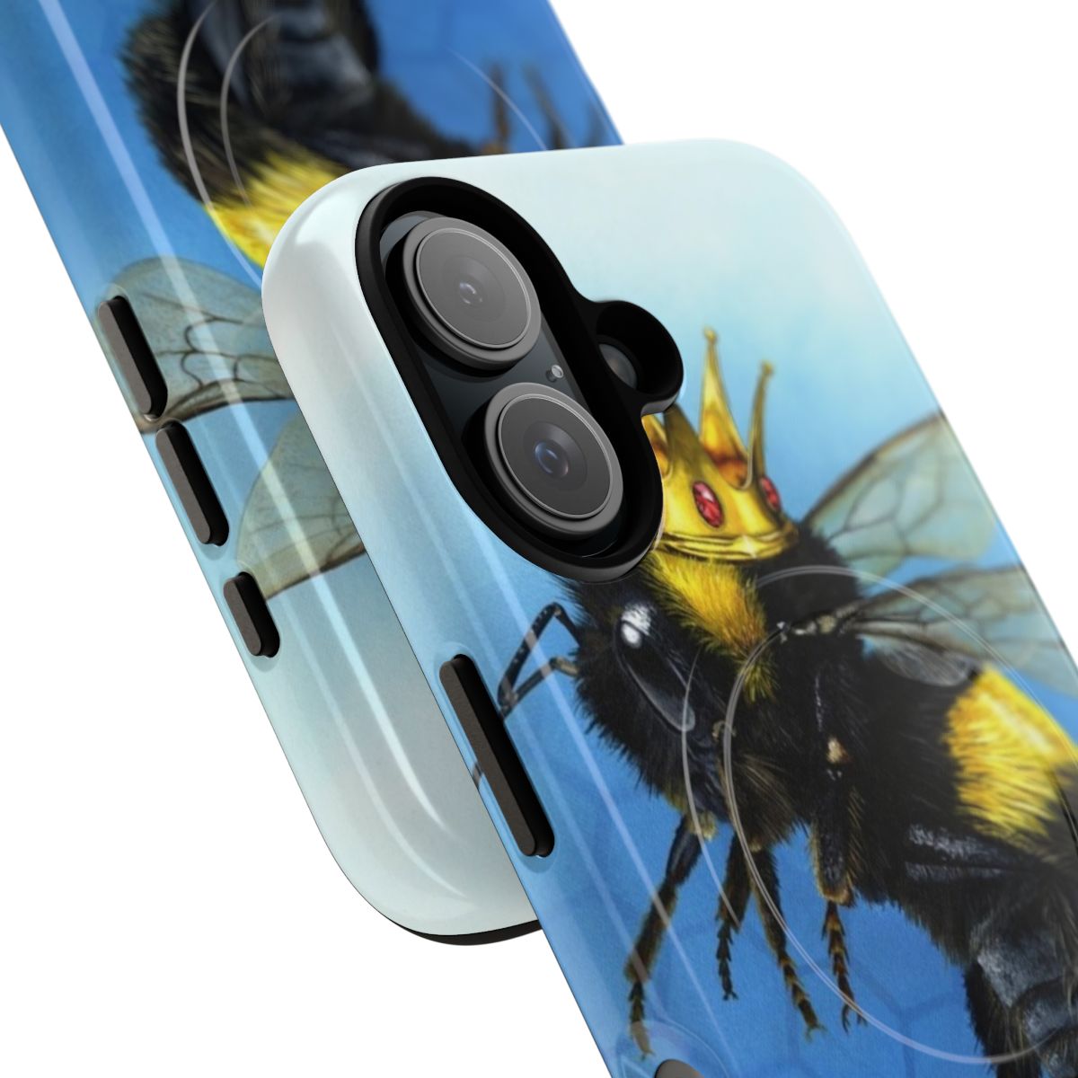 Colorful phone case with a hand-painted queen bee design - Detail